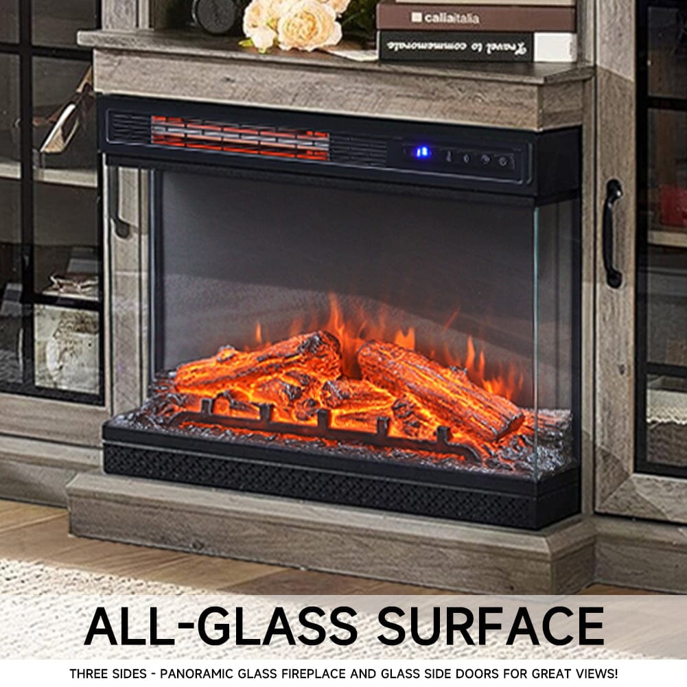 5000BTU Freestanding Fireplaces and Rustic Grey TV Stand 3-Sided Electric Fireplace With Remote Control Freestanding Fireplaces Living and Home